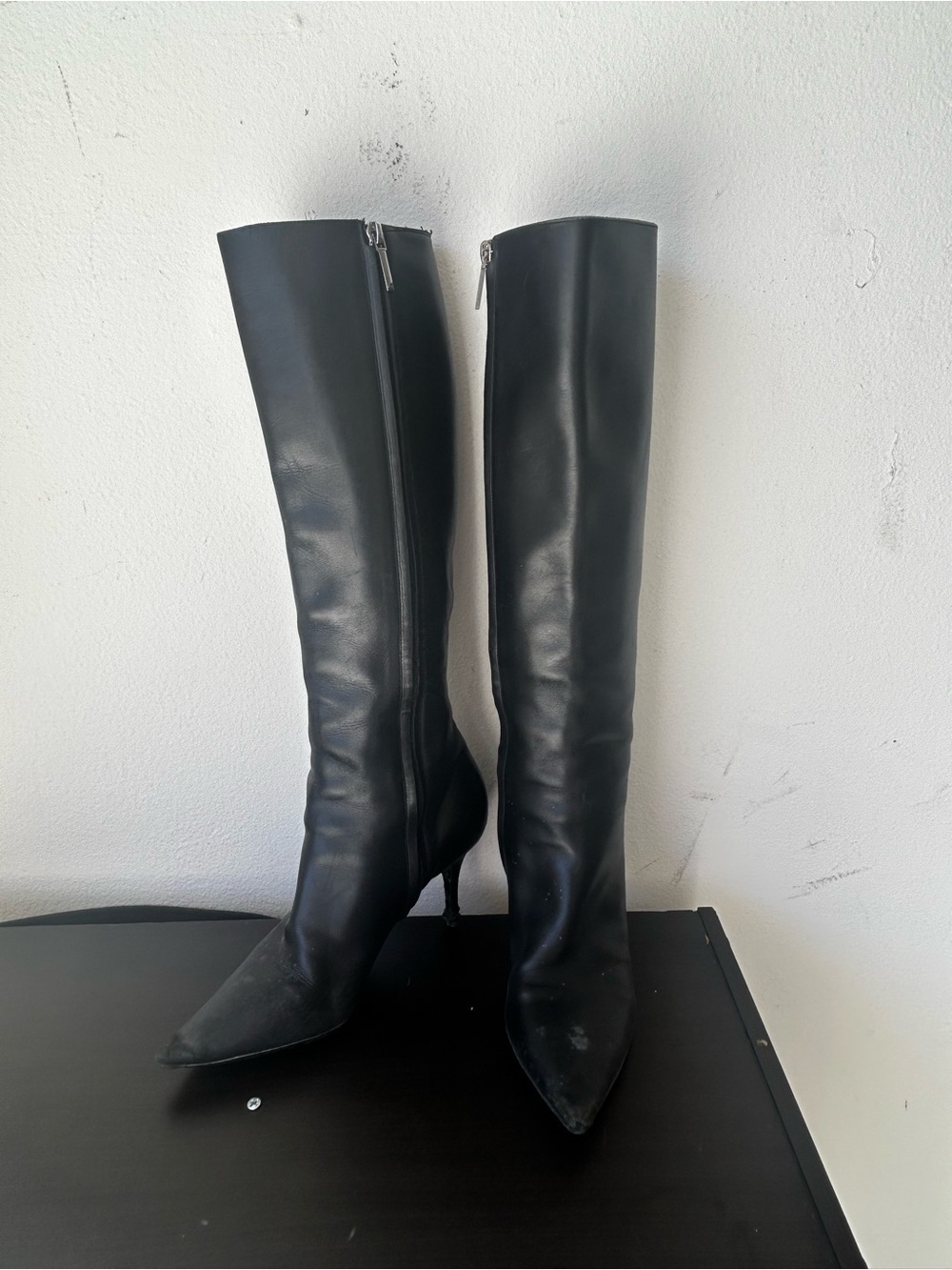 Dior Black Over-the-Knee Pointed Toe Leather Boots